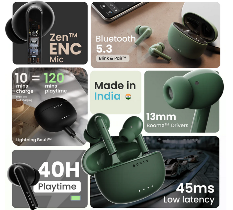 Boult Audio K35 Earbuds With 40H Battery Life, Low Latency Gaming, Zen ENC Mic, V5.3 Bluetooth Headset, True Wireless