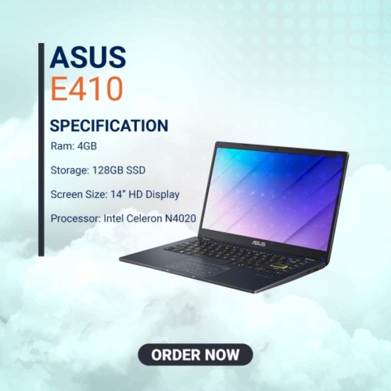 ASUS E410 Intel Celeron 10th Gen Laptop (4 GB RAM/ 256 GB / 14" Screen Laptop/ Black)