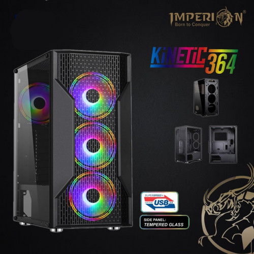 IMPERION Kinetic 364 ATX Tempered Glass Casing With 3 RGB Fan