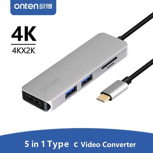 Onten 4K Type C To HDMI Adapter Cable With SD SDHC MicroSD TF Card Reader + USB 3.0 Hub For Mac
